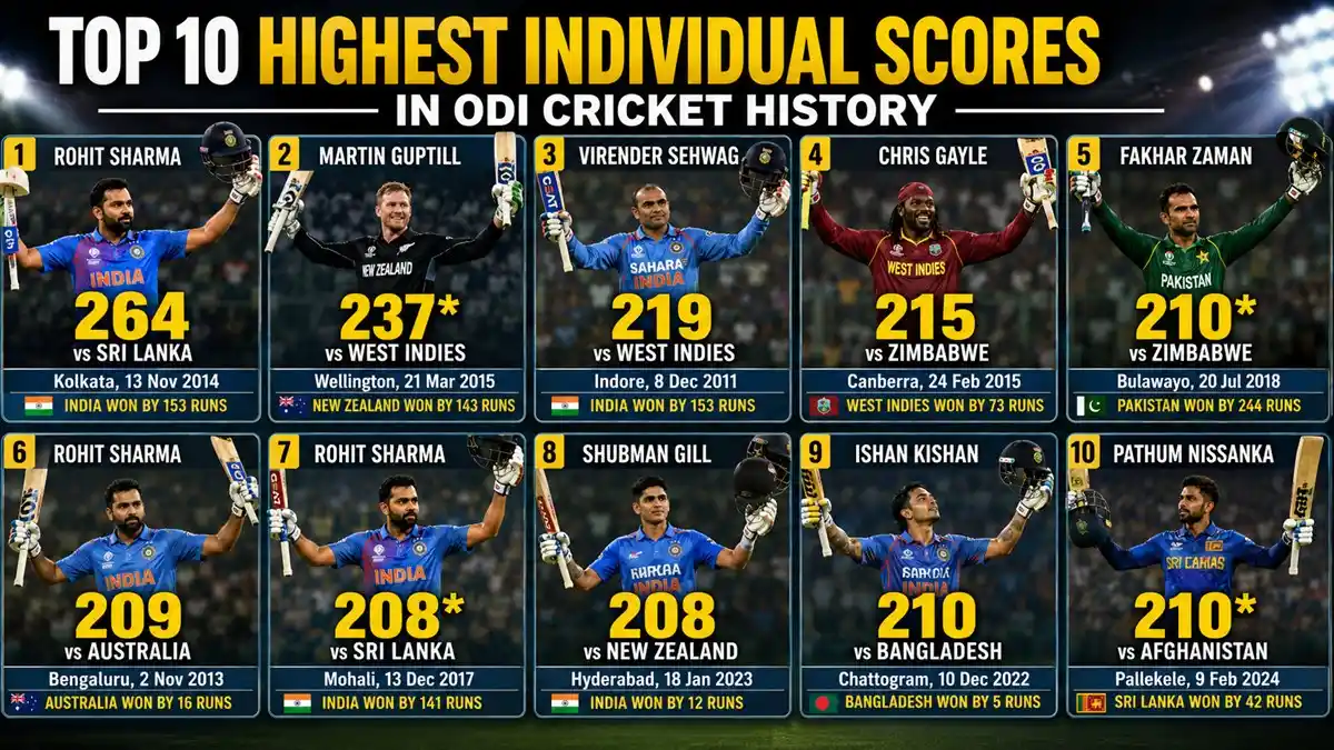 Top 10 Highest Individual Scores in ODI Cricket