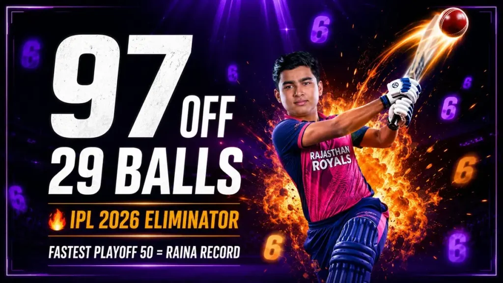 Vaibhav Sooryavanshi fastest 50 in IPL 2026 playoffs Eliminator vs SRH