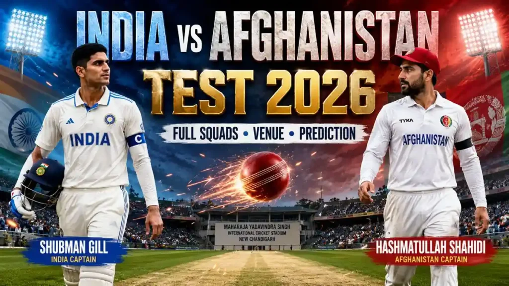 India vs Afghanistan Test 2026 squad players Shubman Gill Hashmatullah Shahidi
